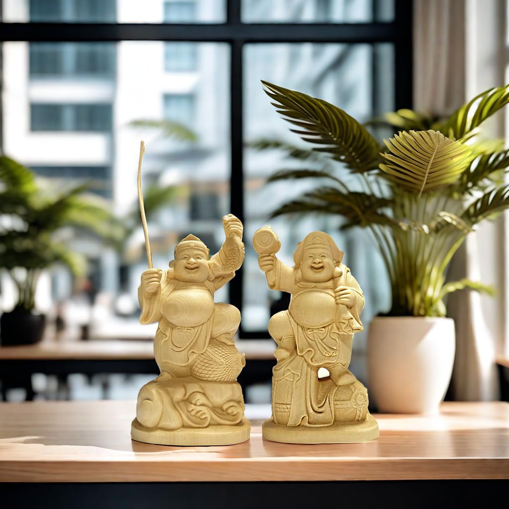 Amazon｜七福神 大黒天 恵比寿 木彫り 桧木製 金運 開運 風水グッズ
