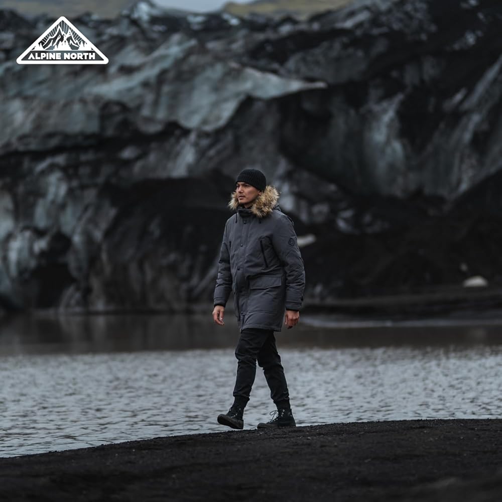 ALPINE NORTH Fraser Men's Vegan Down Parka with Faux Fur Hood