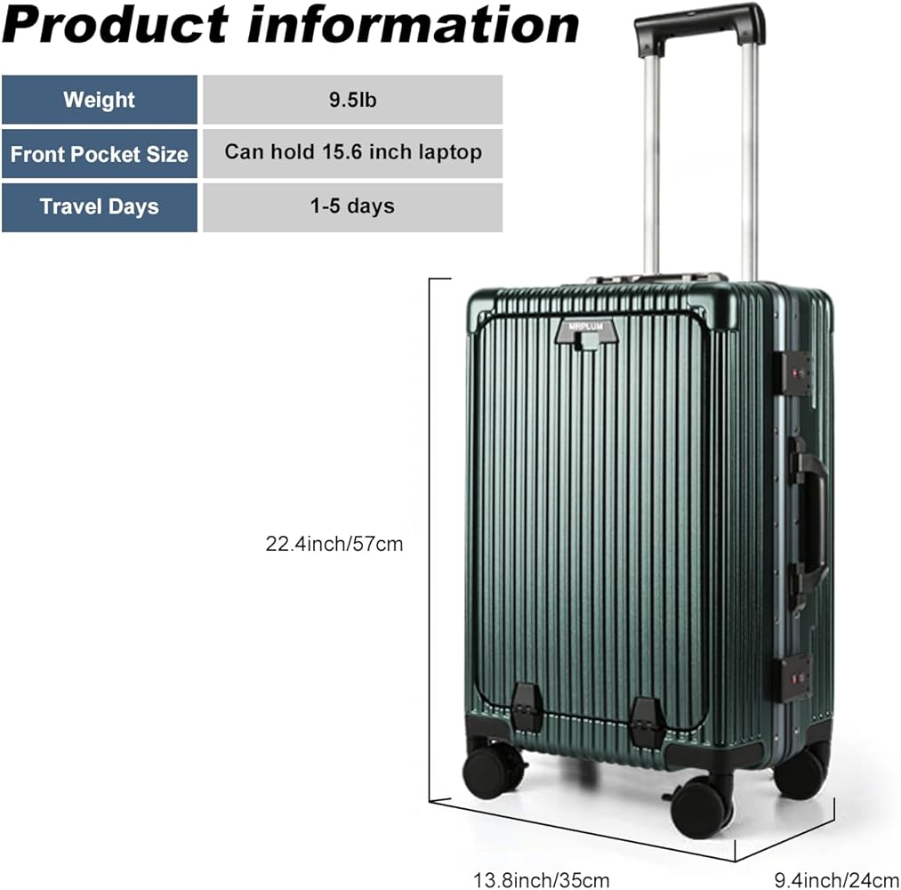 Amazon.com | MRPLUM Front Pocket Carry On Luggage,Aluminum Frame