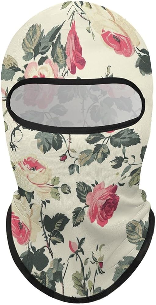 Balaclava Mask for Men Ski Mask for Women Cream Rose Pattern Full