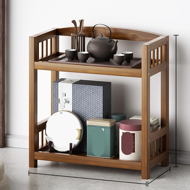 木製～スリムワゴン～収納トレー付 4段 キャスター付 ダークブラウン