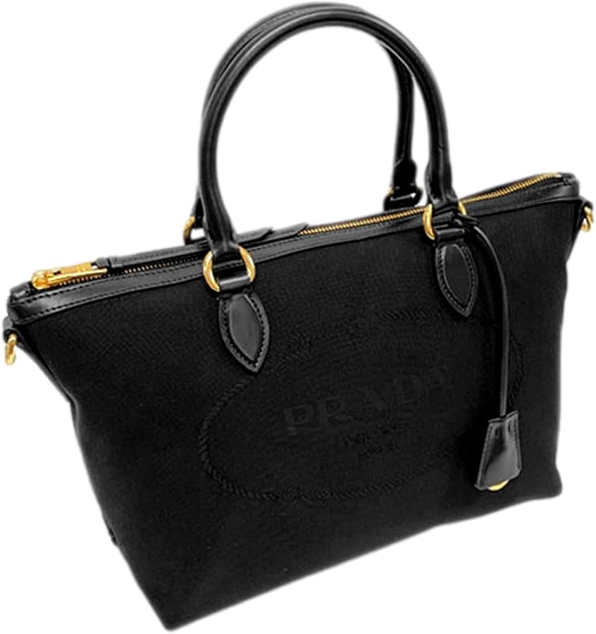 Amazon.com: Prada Black Logo Jacquard Canvas Satchel Crossbody Bag