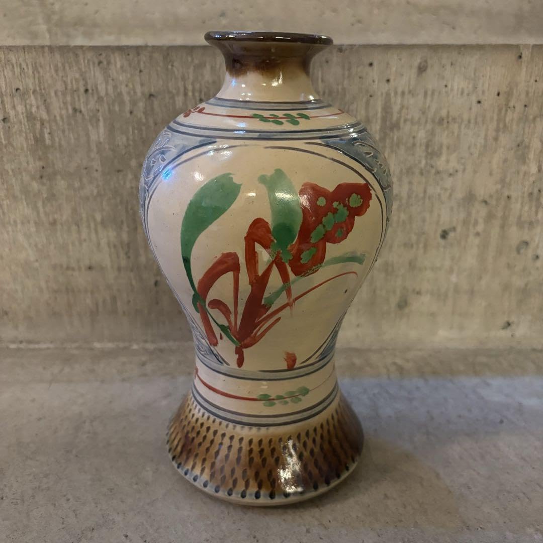 ☆壺屋焼☆名工新垣勲 赤絵大壷、花瓶 取っ手付 ☆ 琉球 現代の名工 七