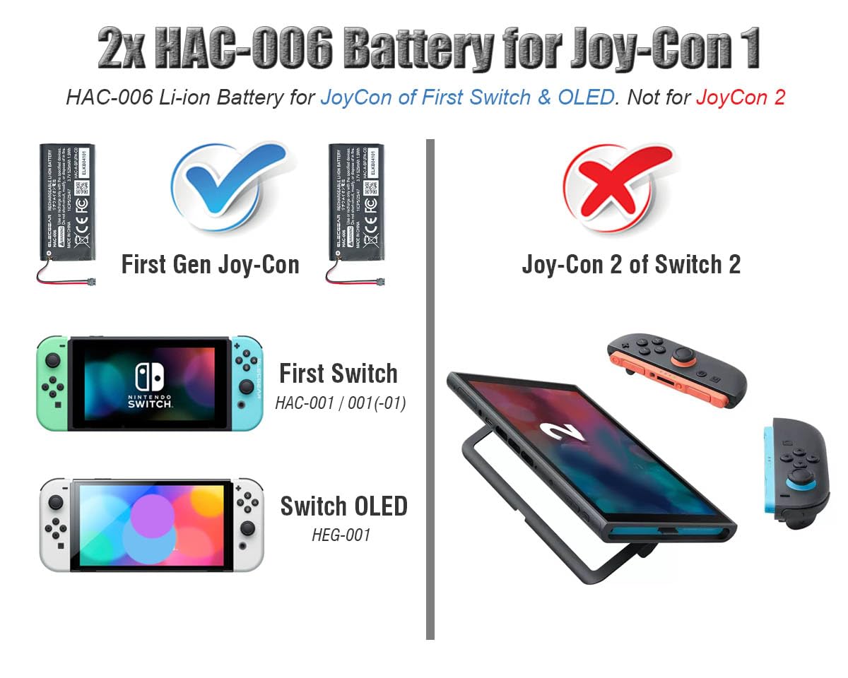 Amazon.co.jp: 2個交換用HAC-006バッテリーパック、Switch Joy-Con