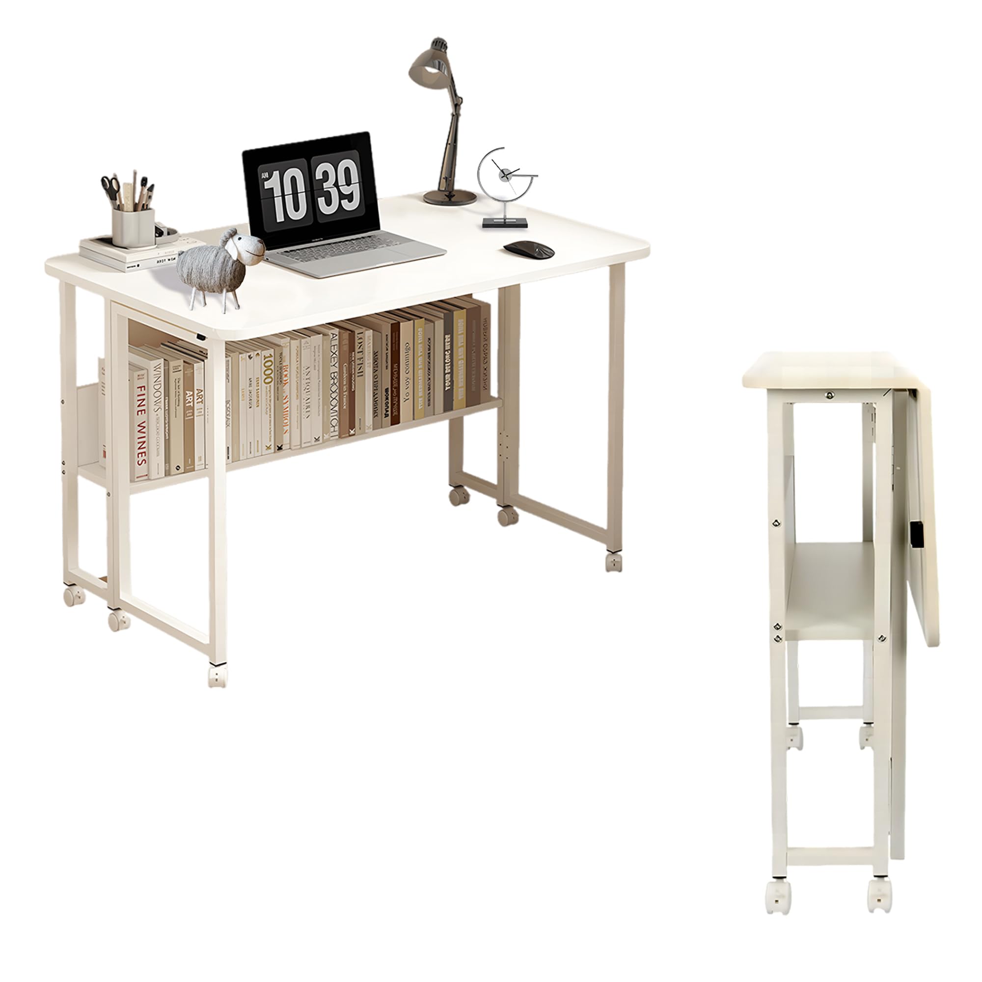 Amazon.co.jp: テレワークデスク、折りたたみデスク、本棚付き 幅80