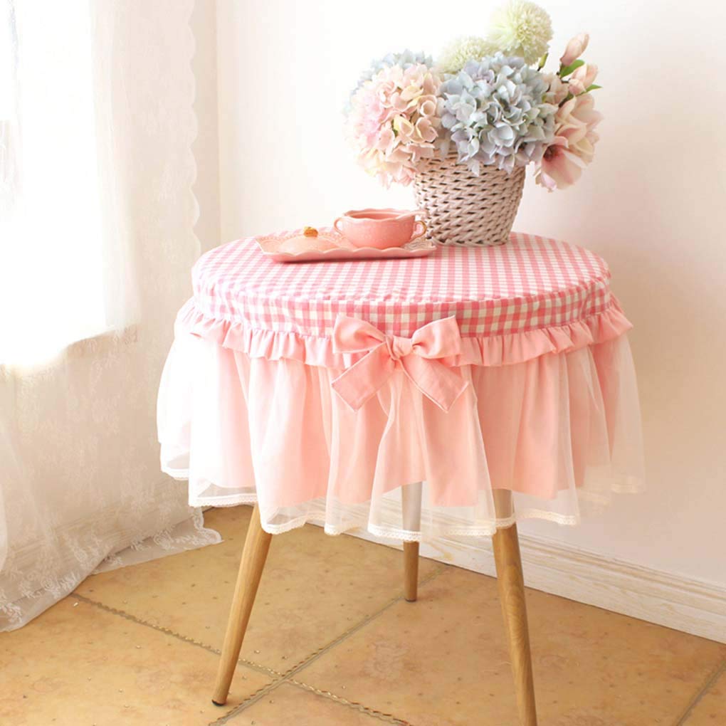 Amazon｜テーブルクロス 円形 チェック ピンク 150㎝ おしゃれ フリル