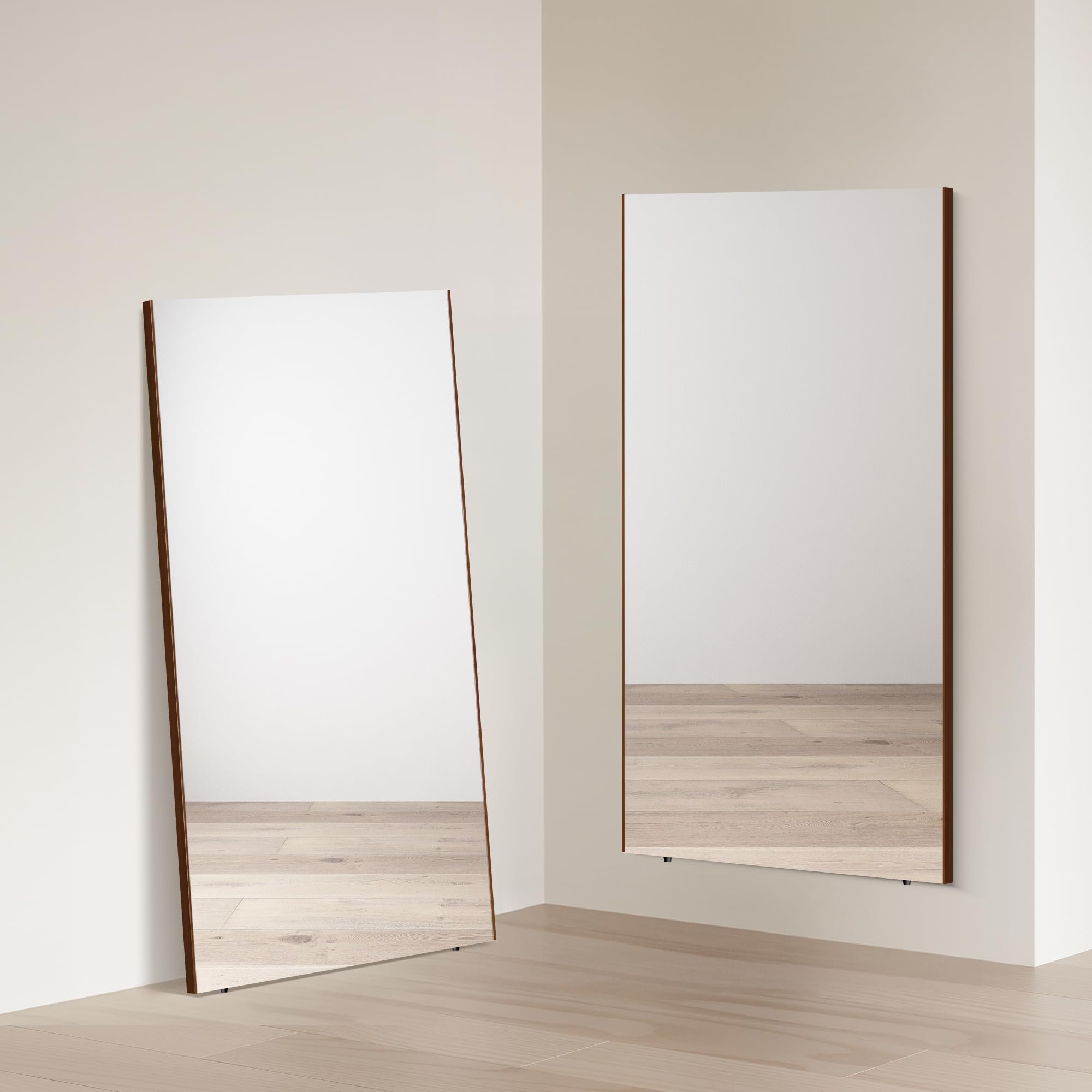 割れない鏡 姿見 キャスター付き 全身鏡 ダンスミラー幅80 木目調 2305