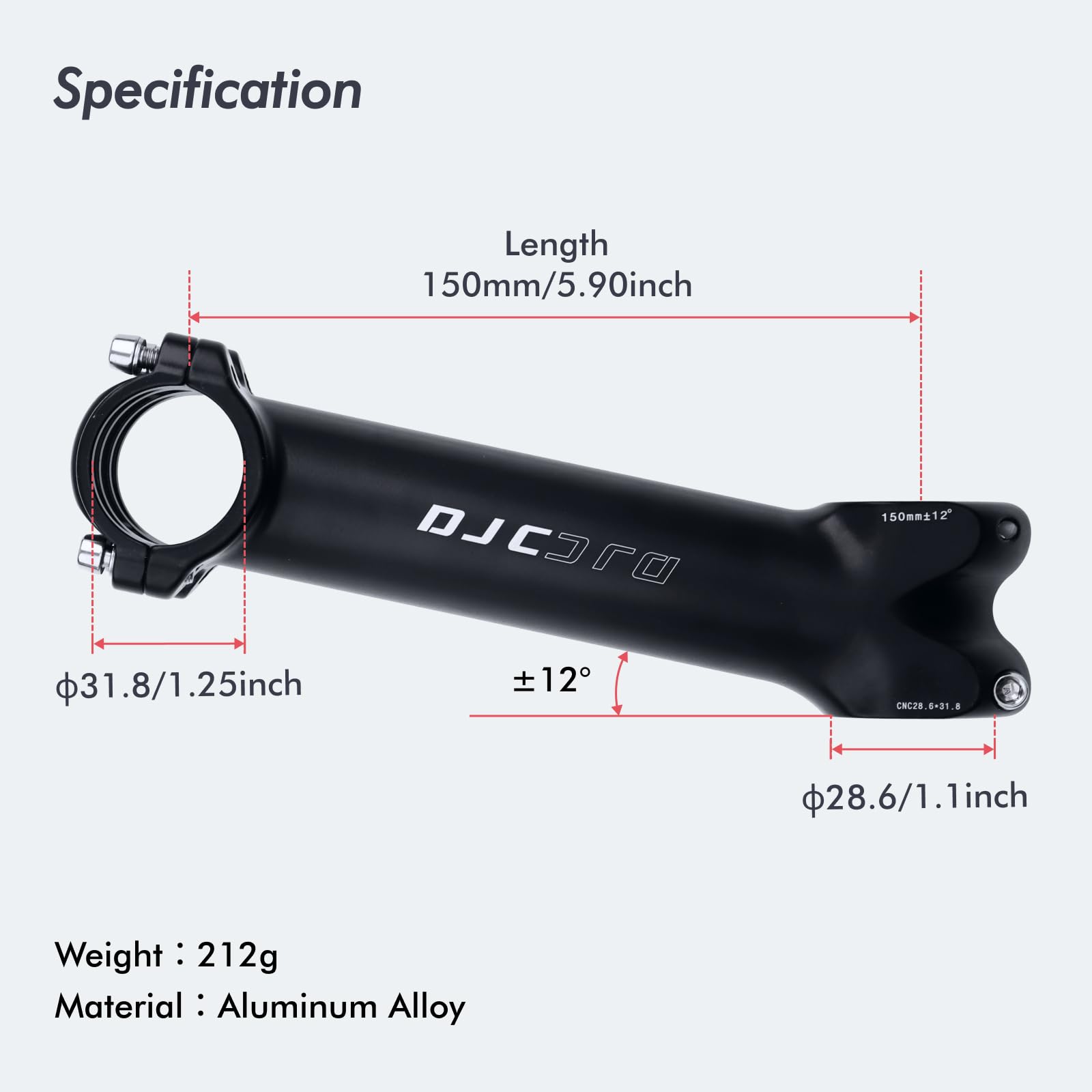 Amazon.com : DJC Bike Stem 150mm Extra Length 12 Degree 31.8mm