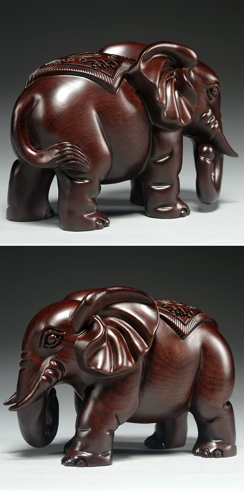 Amazon.co.jp: 黒檀木彫象置物実木質彫刻一対象マホガニーの家玄関事務