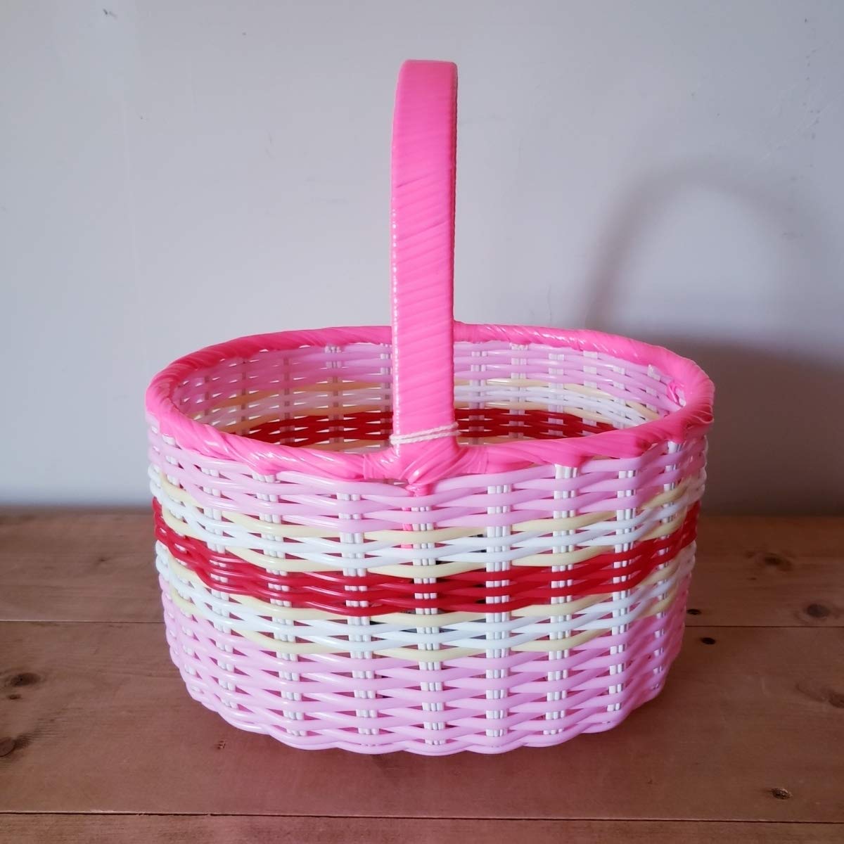 Amazon.co.jp: 国産 レトロカゴ ピンク 買い物かご 篭 バスケット