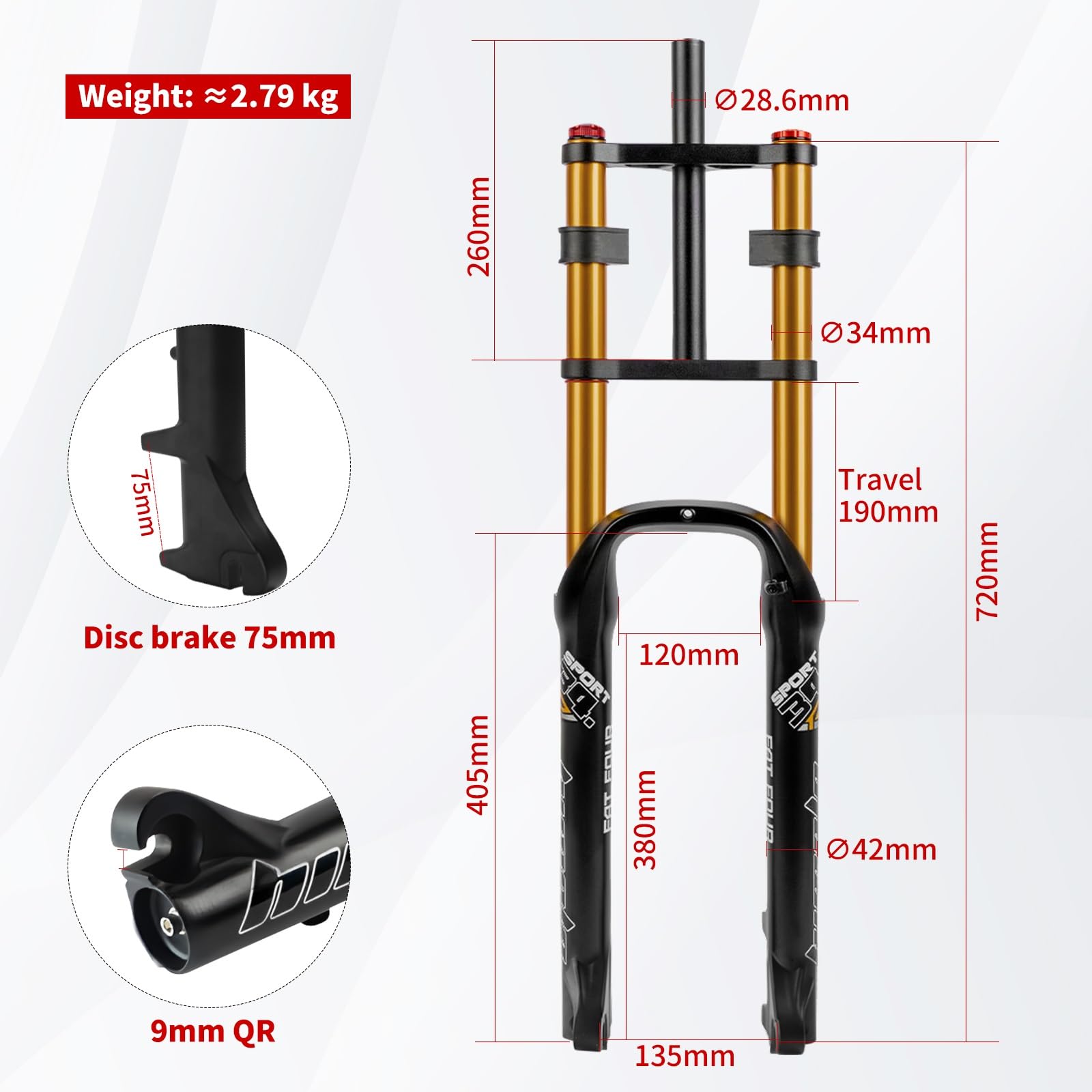 Amazon | 26インチ 自転車サスペンションフォーク 4.0 ファットバイク