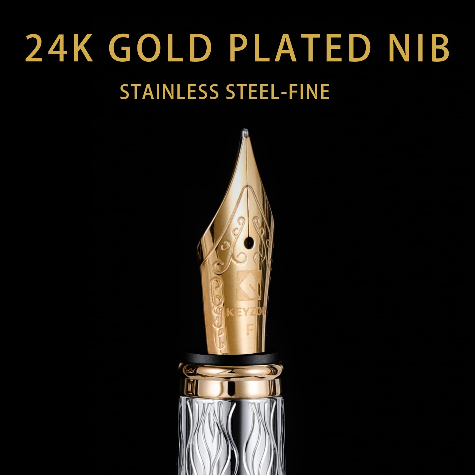 Amazon | Keyzor 高級万年筆 - ファンシーなシ(シルバー)ペン 24K