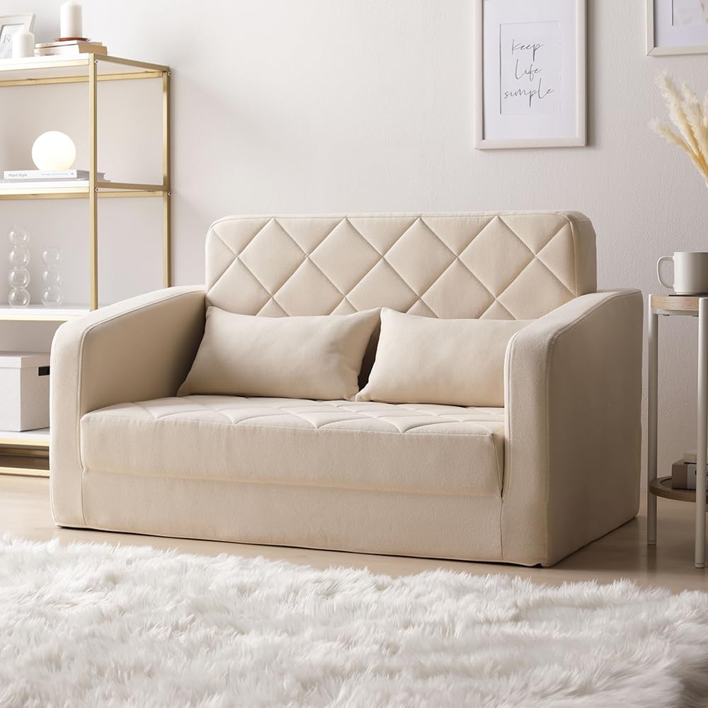 Amazon｜RASIK ソファーベッド 2人掛け 3WAY アイボリー ダイヤキルト