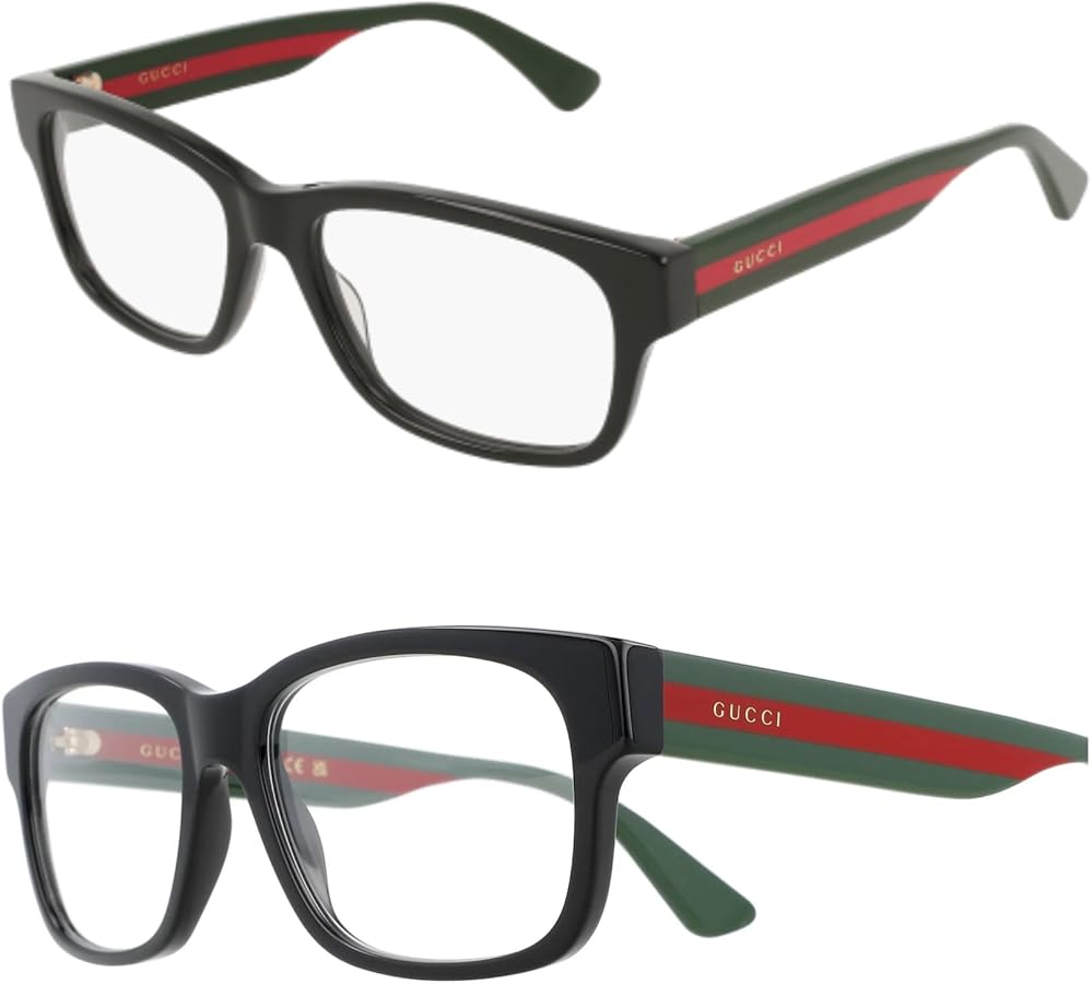 Amazon.com: Gucci Rectangular Eyeglasses GG0343O 007 Black/Green