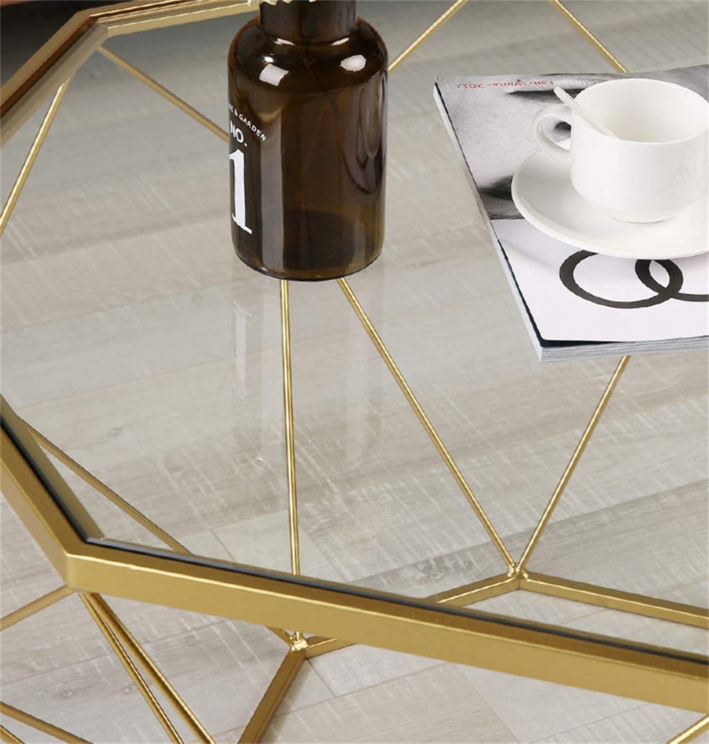 Amazon｜八角形の錬鉄製のコーヒーテーブル、透明な強化ガラス、家庭用