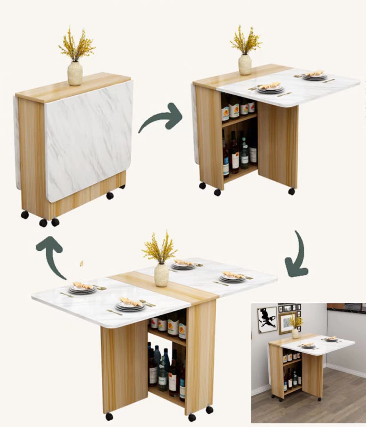 Amazon｜VEEZHA ダイニングテーブル テーブル 折り畳み ダイニング