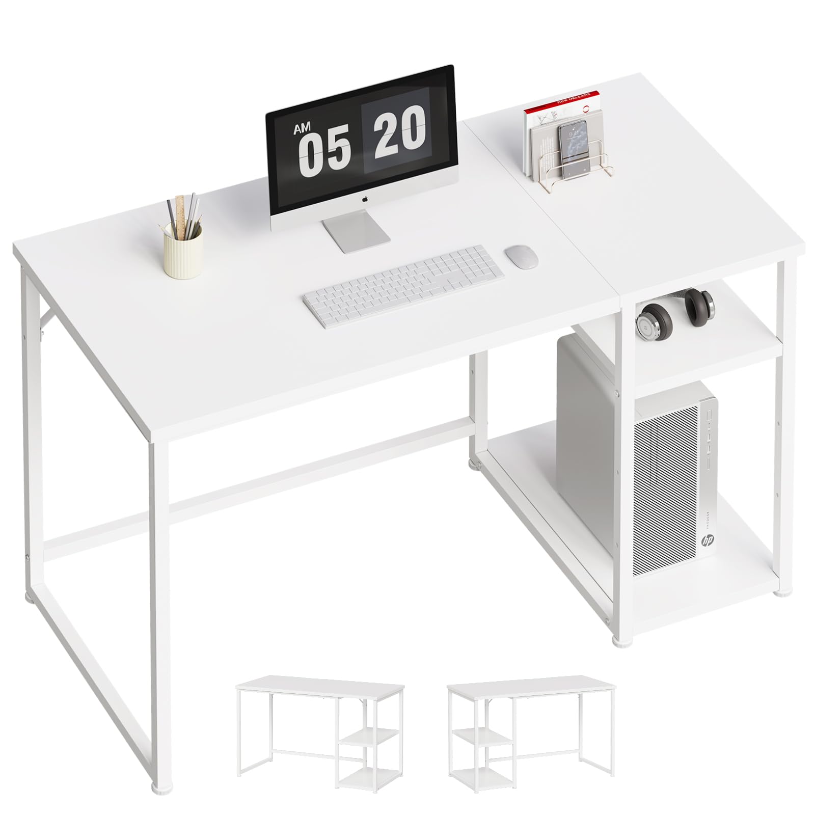 Amazon | Maihail ラック付き 120 デスク 白 パソコンデスク 机 pc