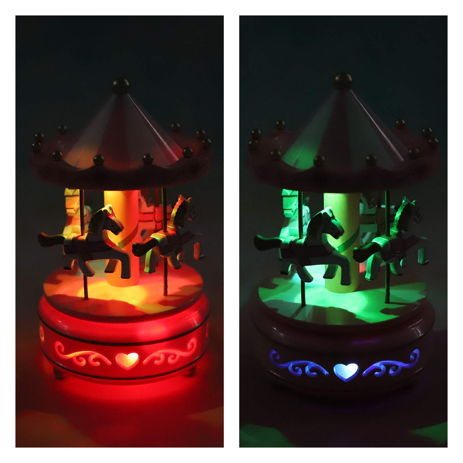 Amazon | メリーゴーランド ライト付き 回転木馬 木製 音楽ボックス