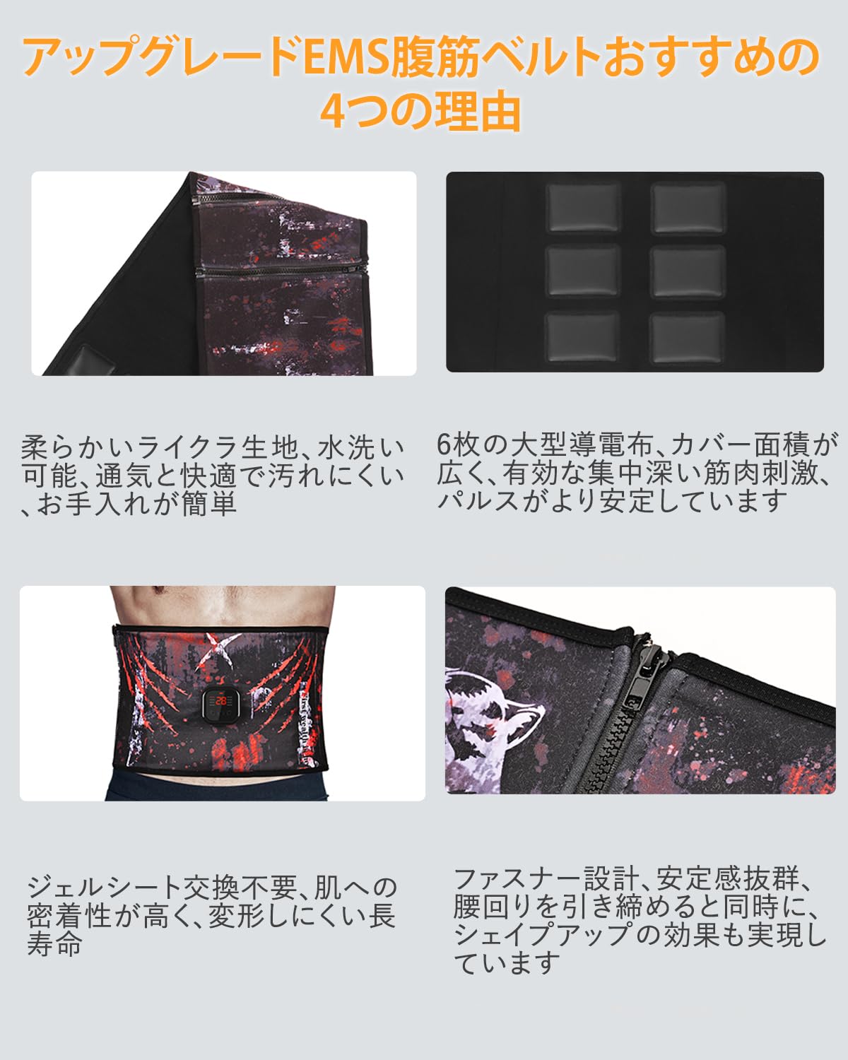 Amazon.co.jp: 【2026全新モデル 洗えEMS腹筋ベルト】ジェルシート不要