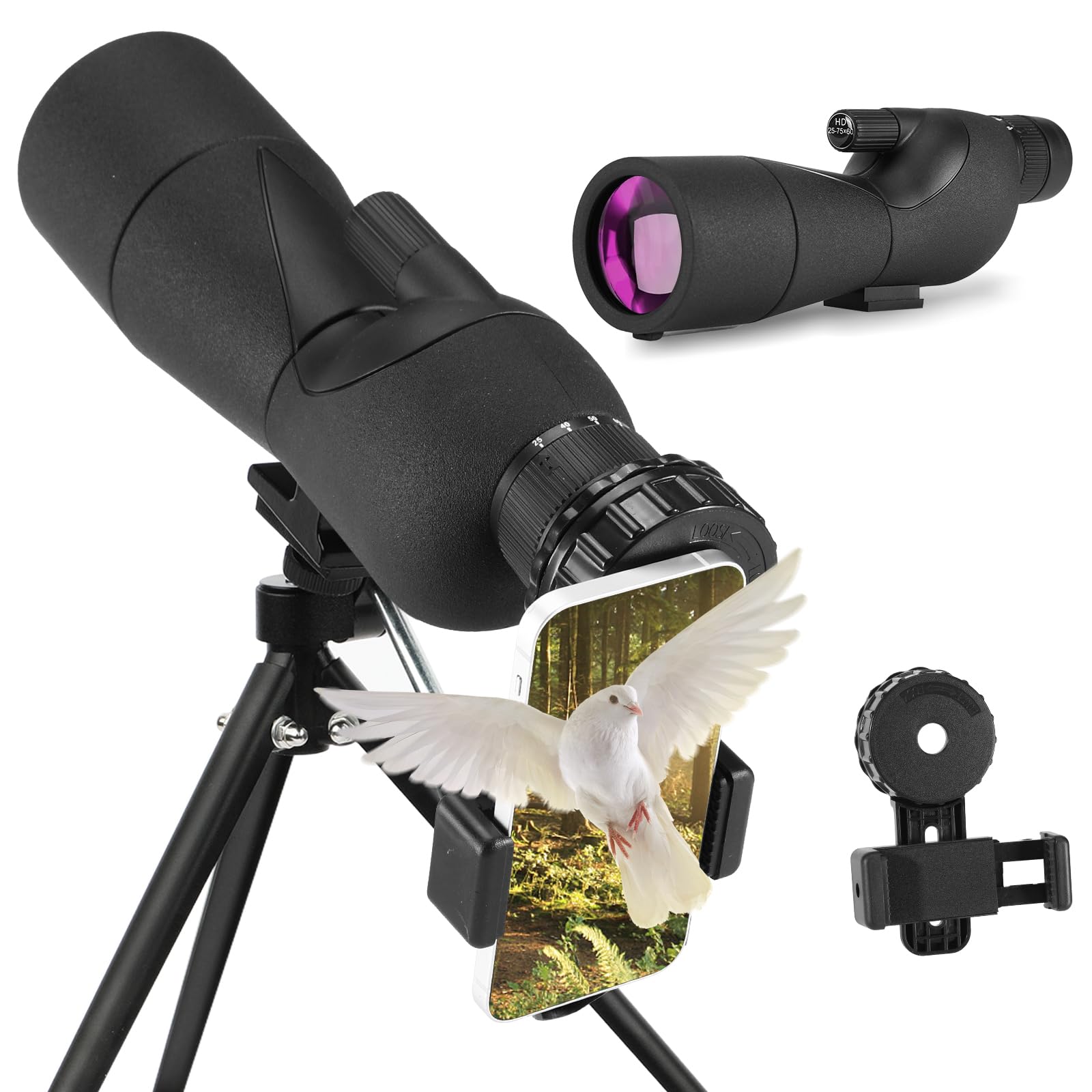 Amazon | 25-75x60 ED スポッティングスコープ ターゲット撮影用 伸縮