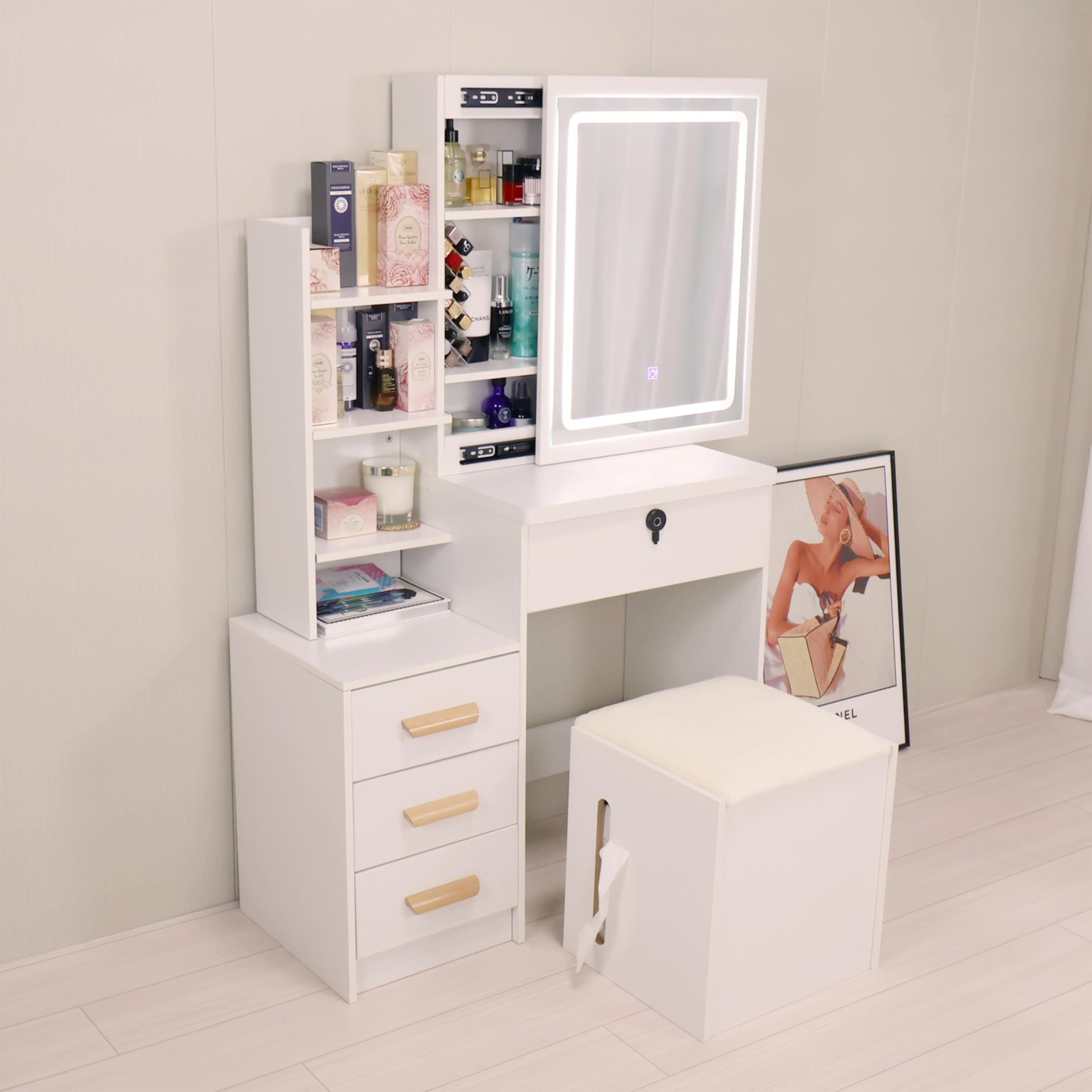 Amazon｜F&I.ドレッサー コンパクト 3色LEDライト付き 収納スツール