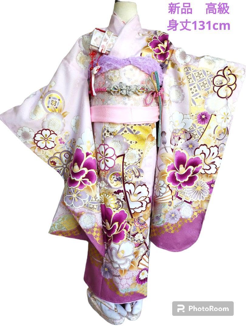 新品着物☆薄い紫の着物☆白作り帯フルセット