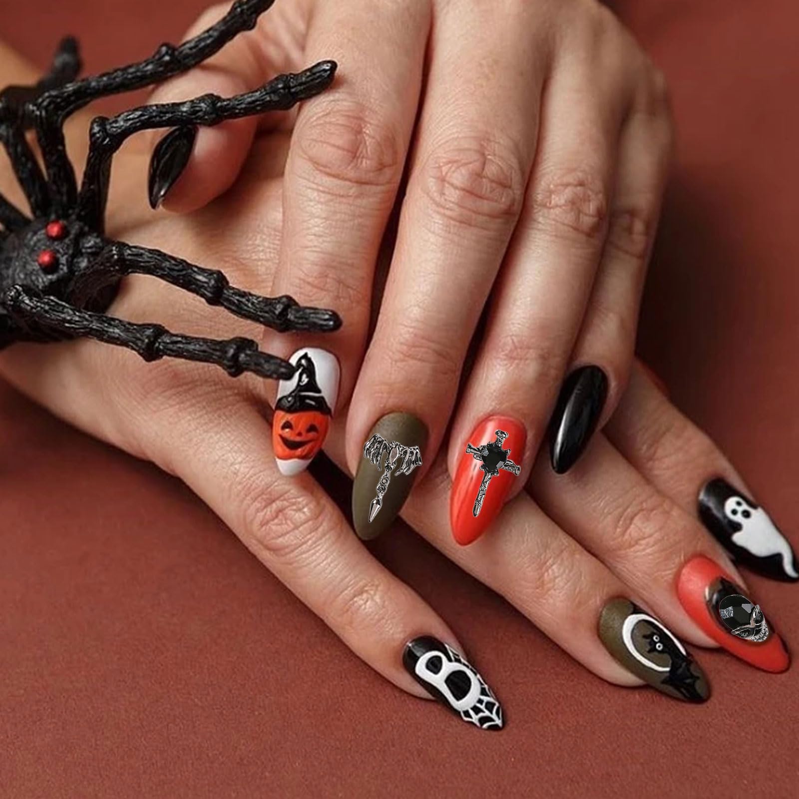 Amazon.co.jp: ネイルパーツ ハロウィン 32個セット クモ スカル