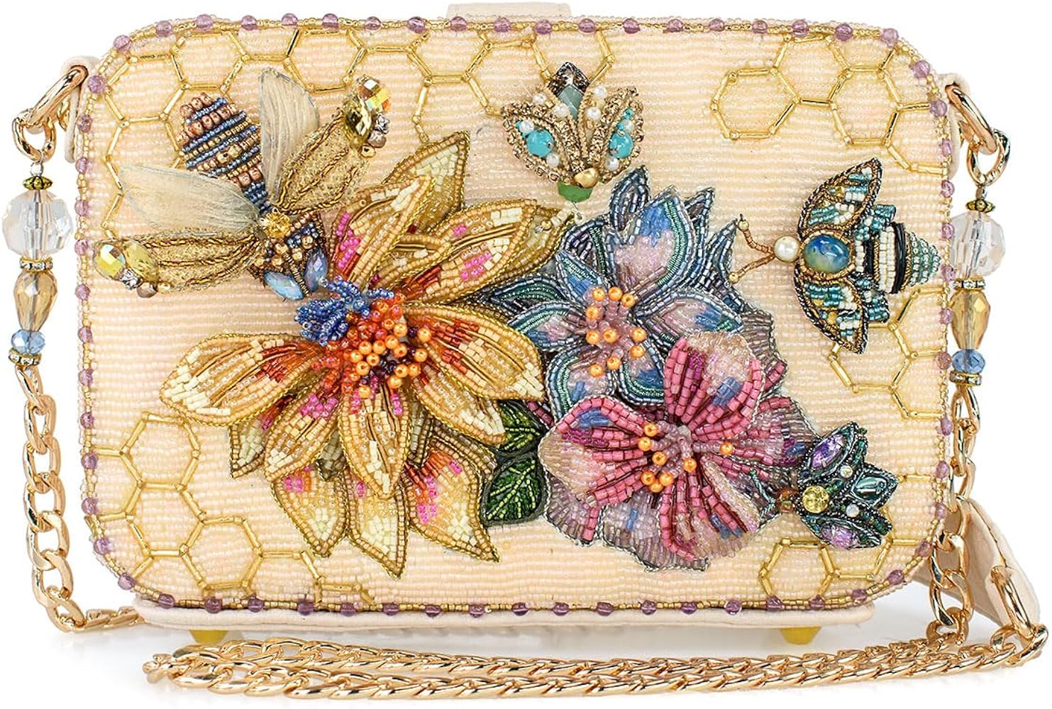 Mary Frances Garden Buzz Beaded Floral Honeybee Shoulder Handbag