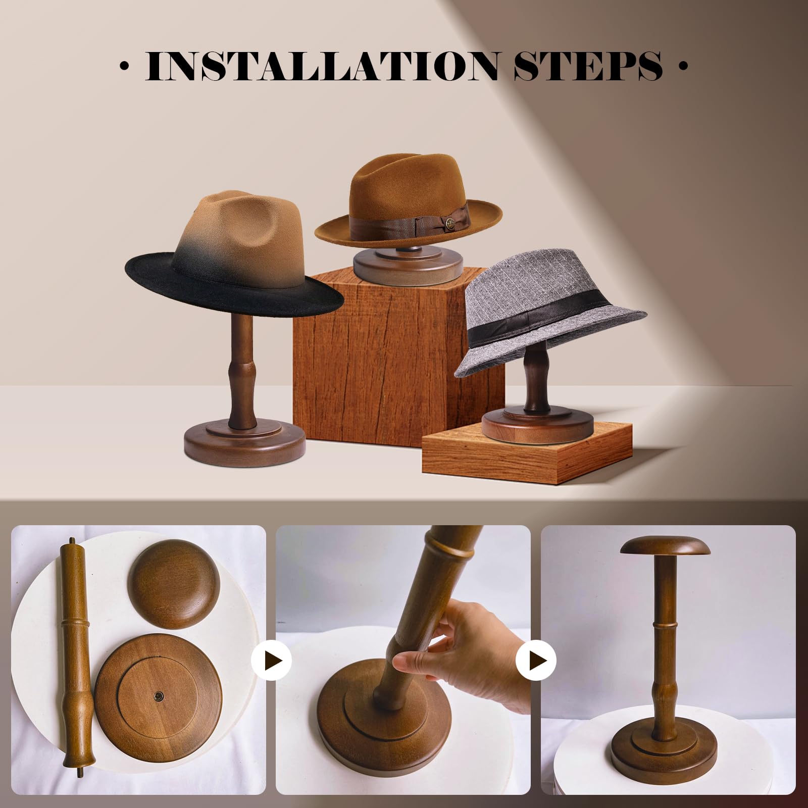 Amazon｜CHADWICK 帽子スタンド 木製 ブロンズカラー Mサイズ 高さ21cm