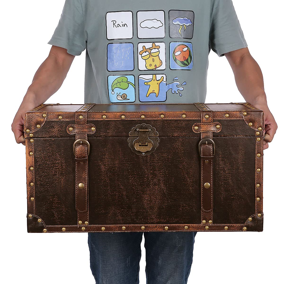 Amazon｜Aoakua 鍵付き 超特大 トランク型 収納ボックス 大型 木箱