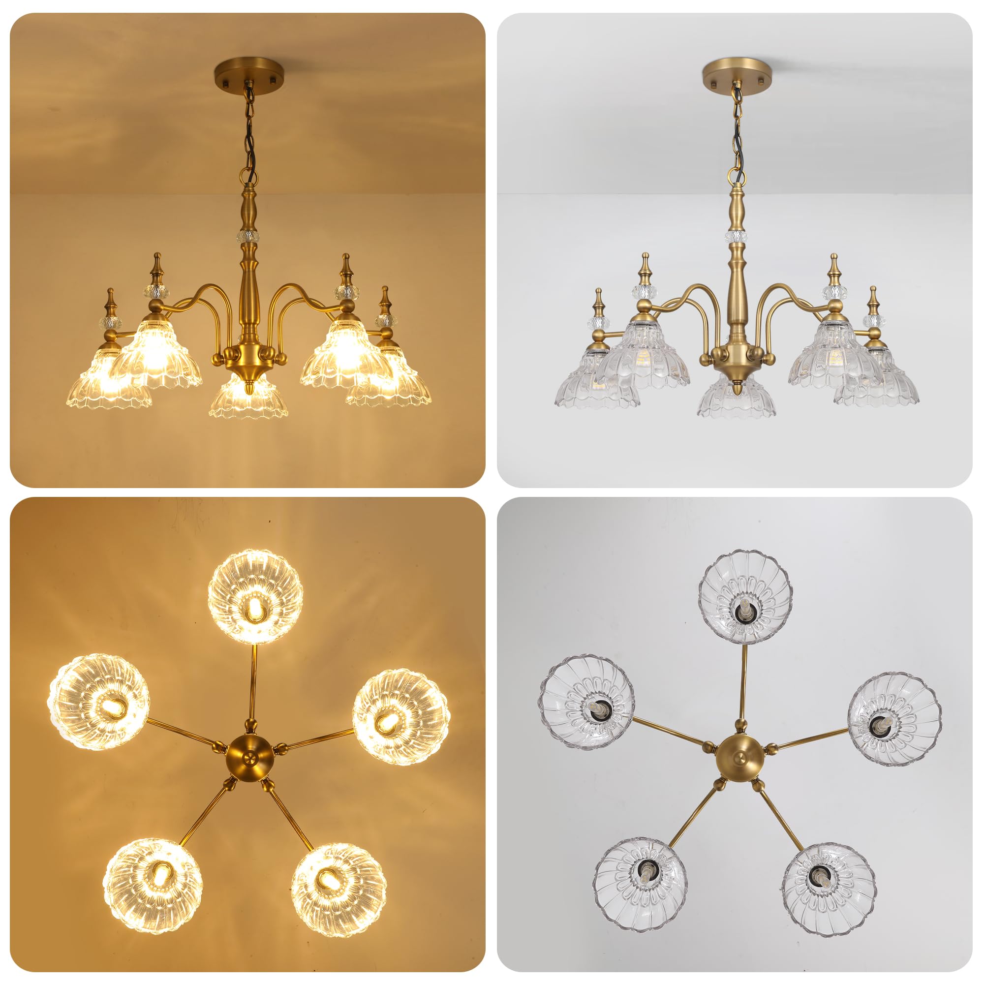 ZXFDWB Gold Chandelier 5-Light Fixture with Crystal Glass Shade