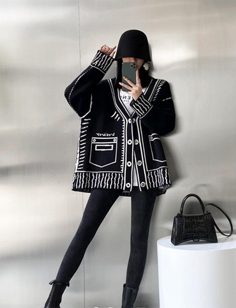 Shebote Women Print Graffiti Unique Cardigan Sweater Y2k Fake