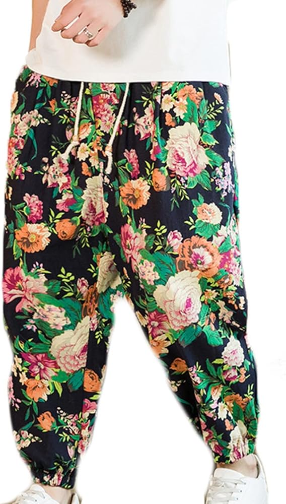 Amazon | [GUREITOJP] 花柄 サルエルパンツ メンズ リネン ワイド