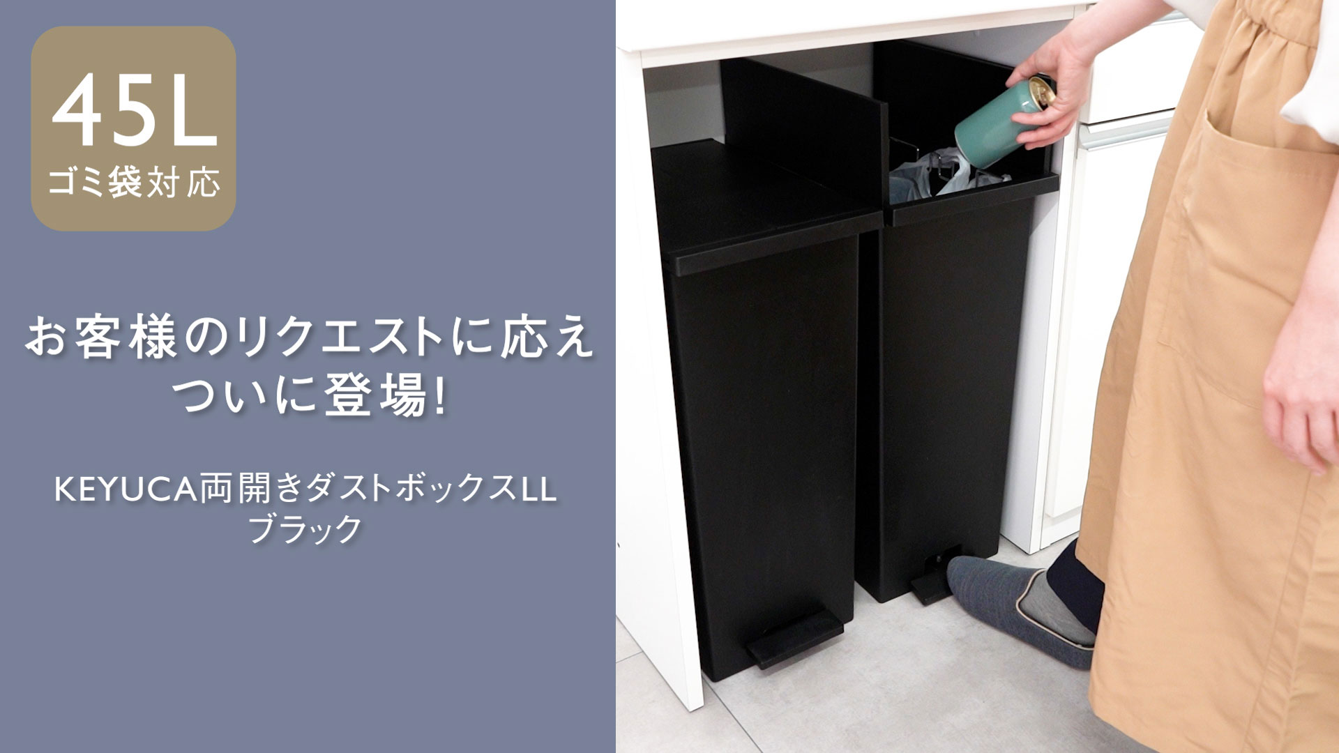 Amazon｜[ケユカ] テレビで紹介 両開きダストボックス LL 42L 黒