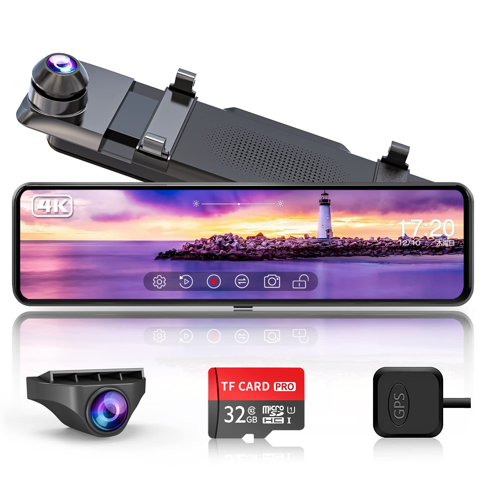 ドライブレコーダー ミラー型 11インチ 2カメラSDカード付ドラレコ