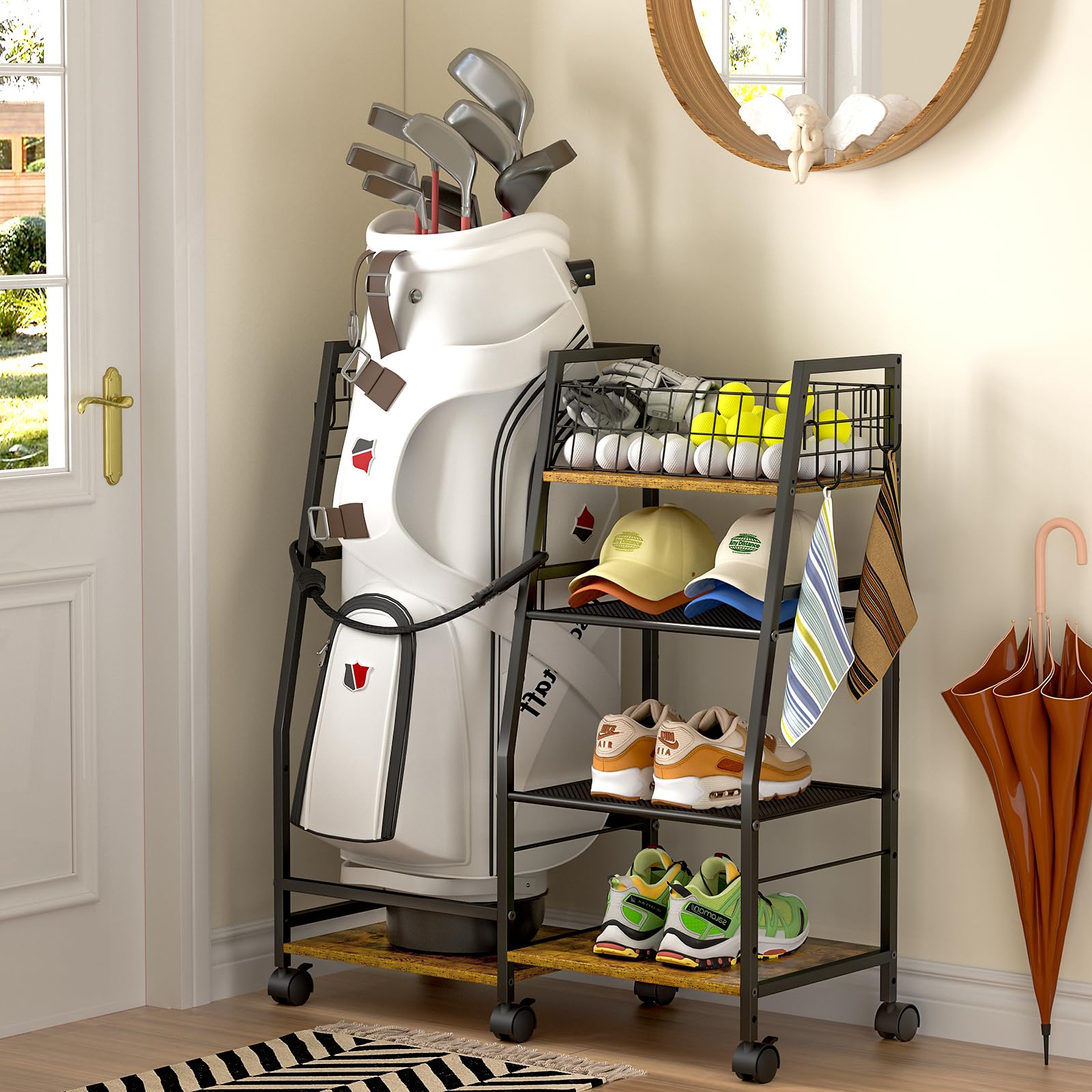 キャスター付き ゴルフクラブ収納バッグ（ベージュ キャスター付き