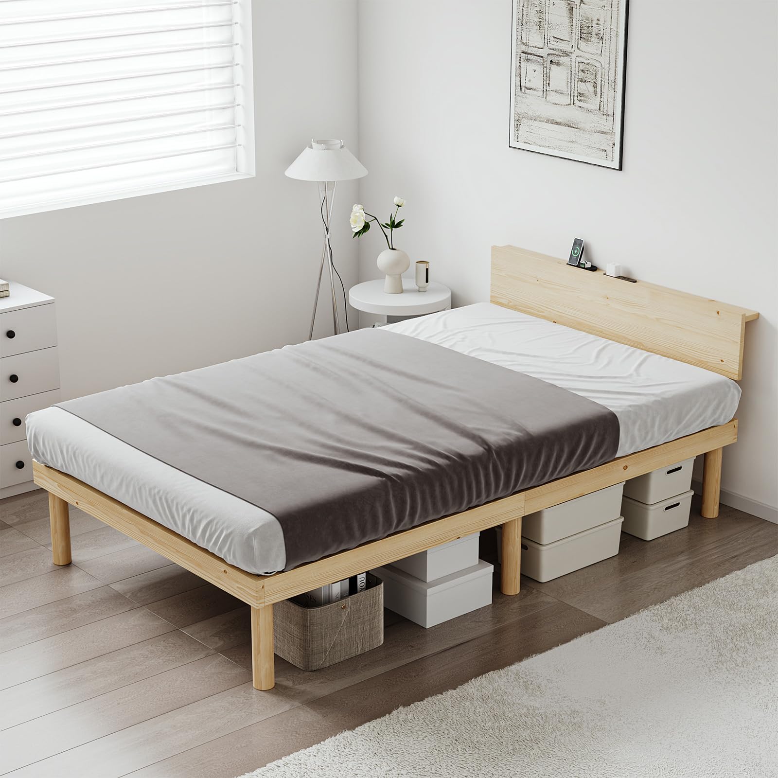 Amazon｜[SuperKois] ベッド ベッドフレーム シングル 宮棚 2口