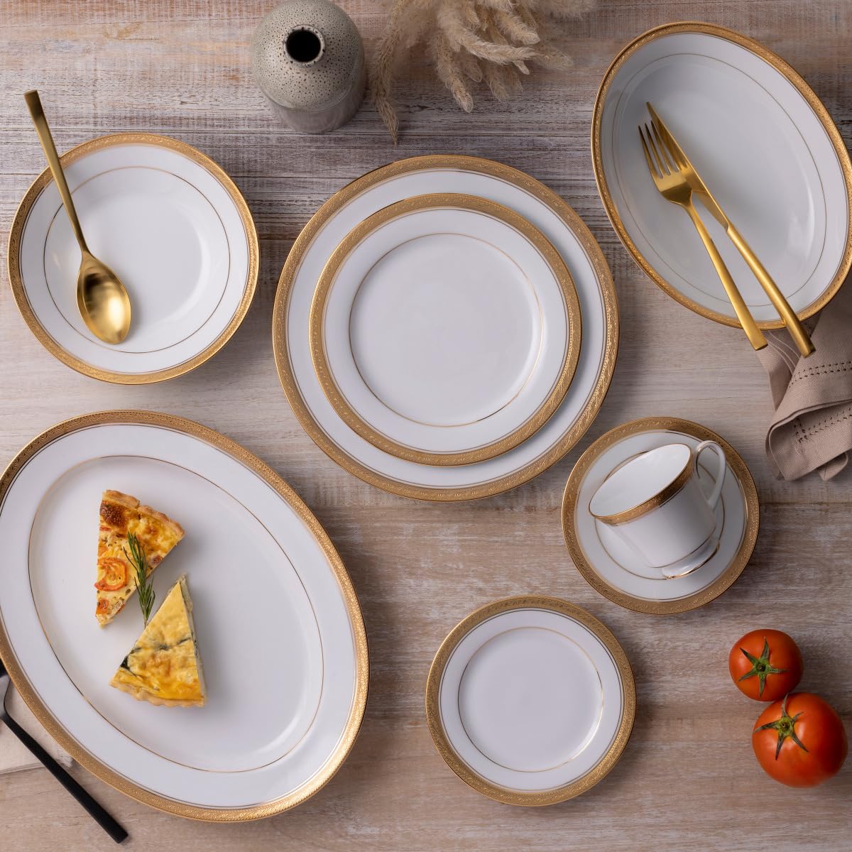 Amazon.co.jp: Noritake クレストウッド ゴールド 50点セット 8人用