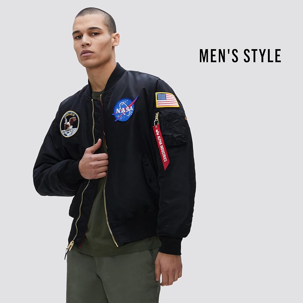 Alpha Industries Men's Apollo MA-1 Flight Jacket (XS, Black) at