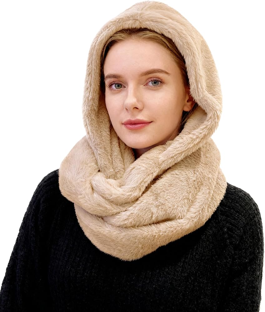 Lina & Lily Faux Fur Hood & Infinity Scarf Combo Winter Head Neck