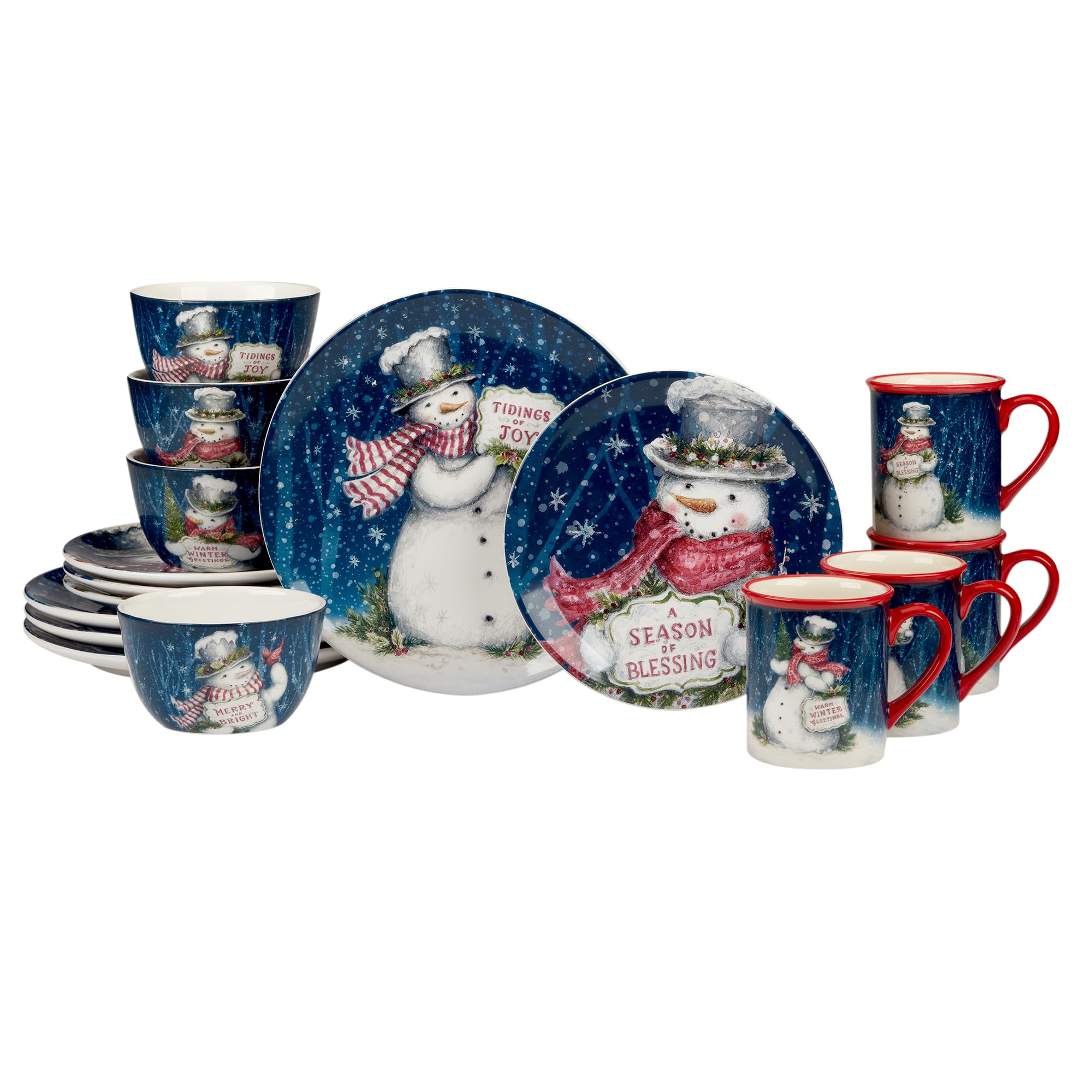 Amazon.com | Certified International Snowman Greetings 16 Pc