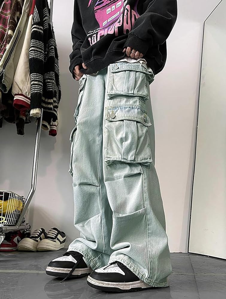 Amazon | [TOWYYO] ストリート系 メンズ ワイド マルチポケット カーゴ