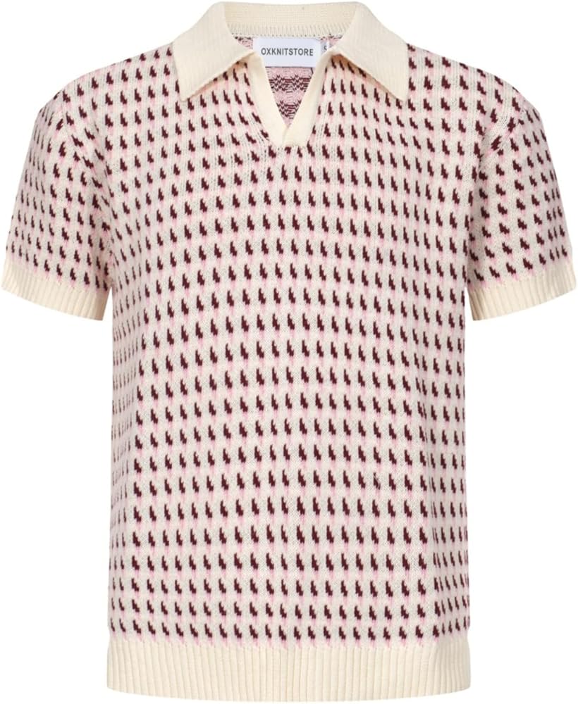 Amazon.com: OXKNIT Men's Knit Polo Jacquard Panel Shirt Short
