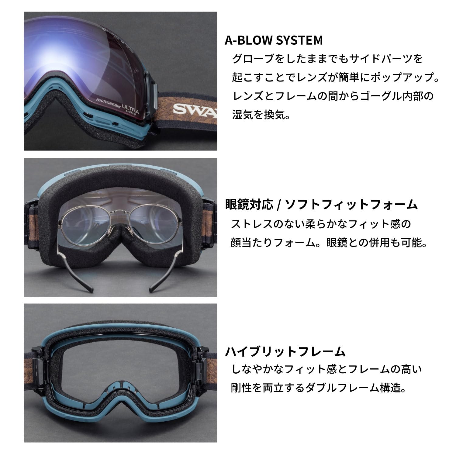 Amazon.co.jp: SWANS RIDGELINE Made in Japan Snow Goggles, Can be