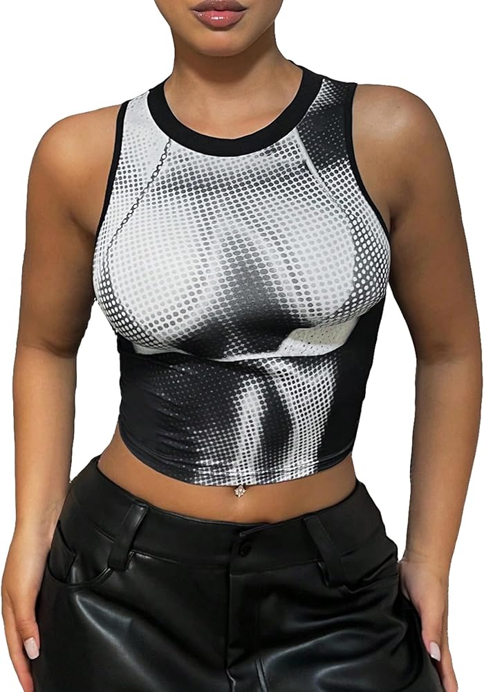 SOLY HUX Women's Y2k Graphic Print Crop Tank Top Sleeveless Round