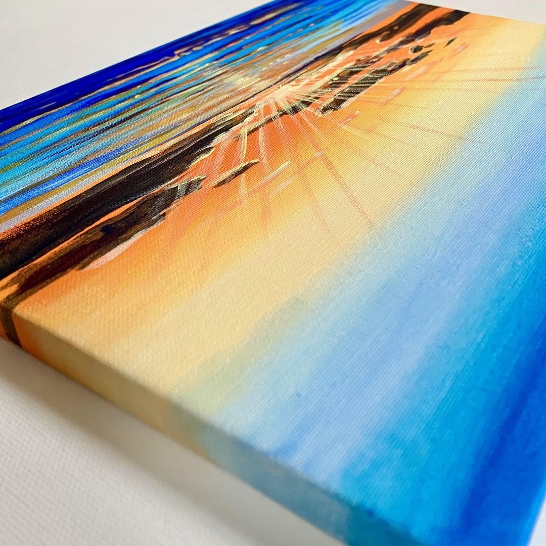 Amazon.co.jp: sunset＊4号キャンバス 絵画 原画 風景画 海 空 朝日