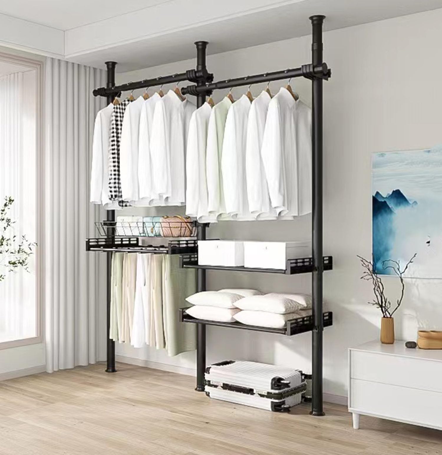 Amazon｜AFYYDS突っ張りハンガーラック 伸縮調整可能 洋服ラック横1.7