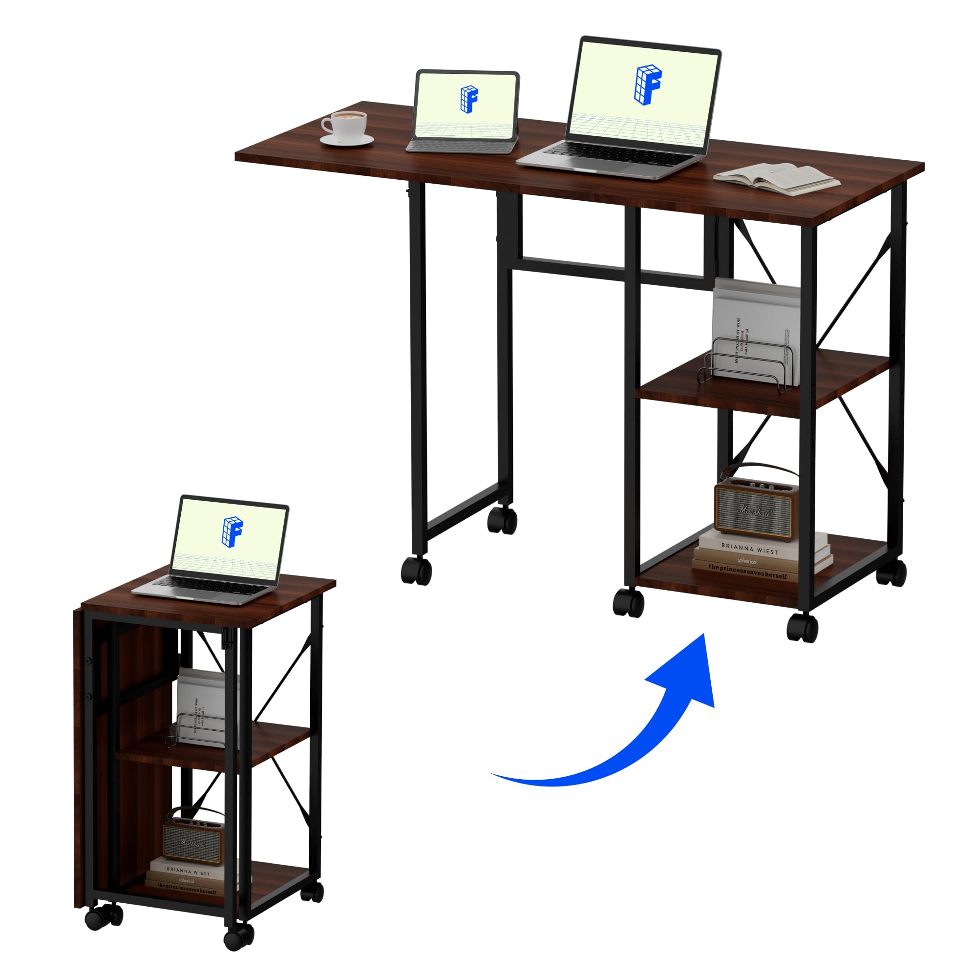 Amazon | FLEXISPOT 折りたたみデスク FD2 収納棚付き パソコンデスク