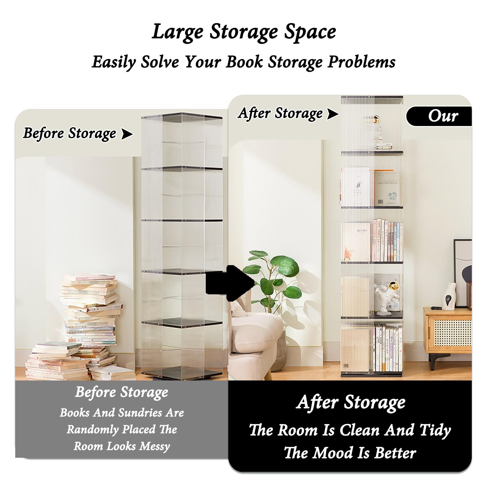 Amazon｜360°回転式本棚 3/4/5段 大容量 四角 絵本棚 漫画 収納