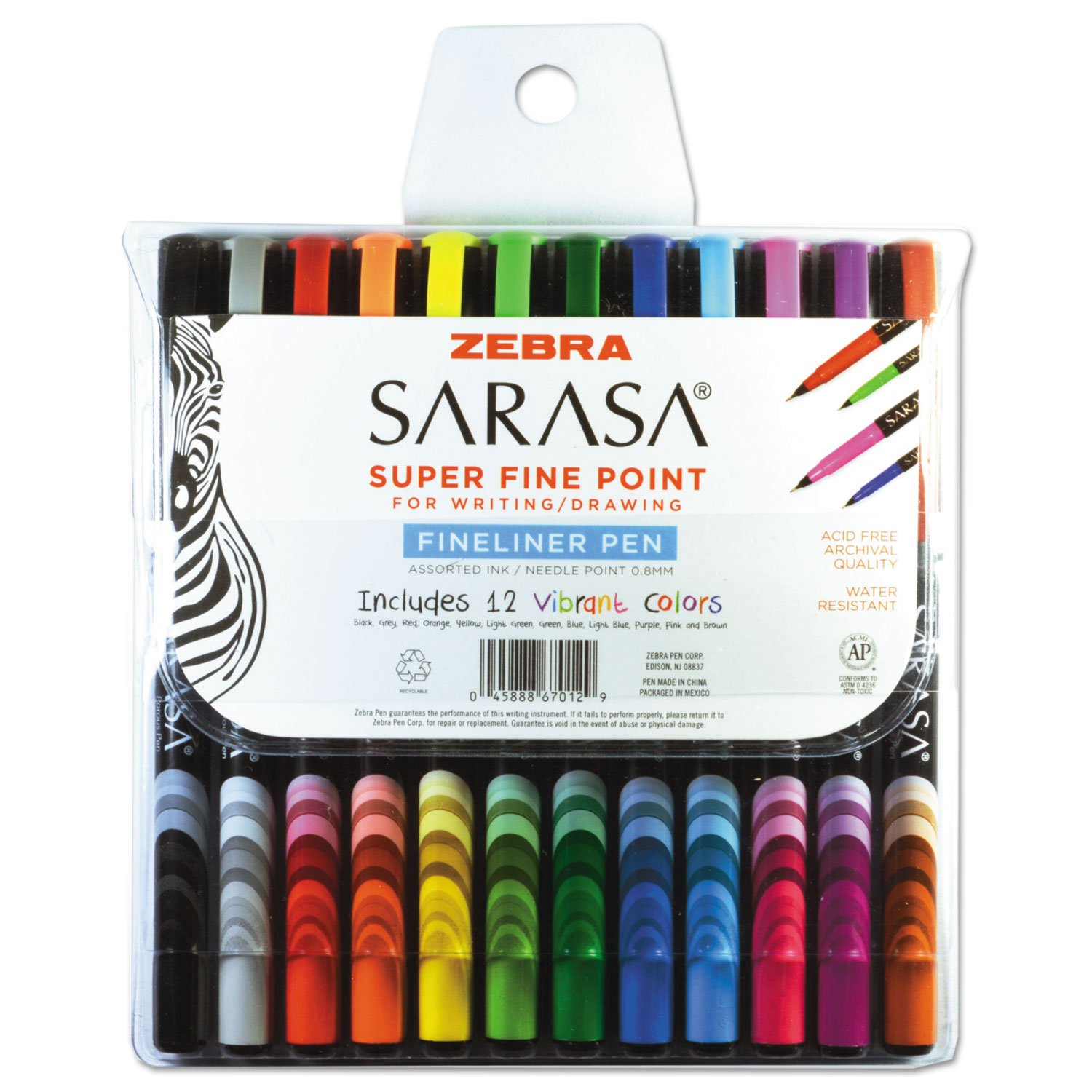 Amazon.com: Zebra Sarasa Porous Pen, .8 mm, Fine, Assorted Ink, 12